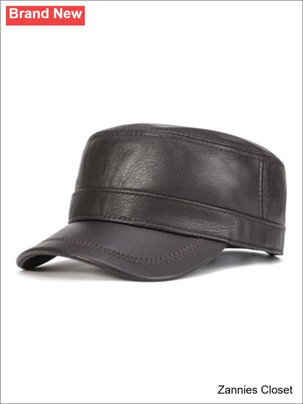 🤠 VOBOOM Leather Flat Top Cadet Military Cap Adjustable Newsboy Hat